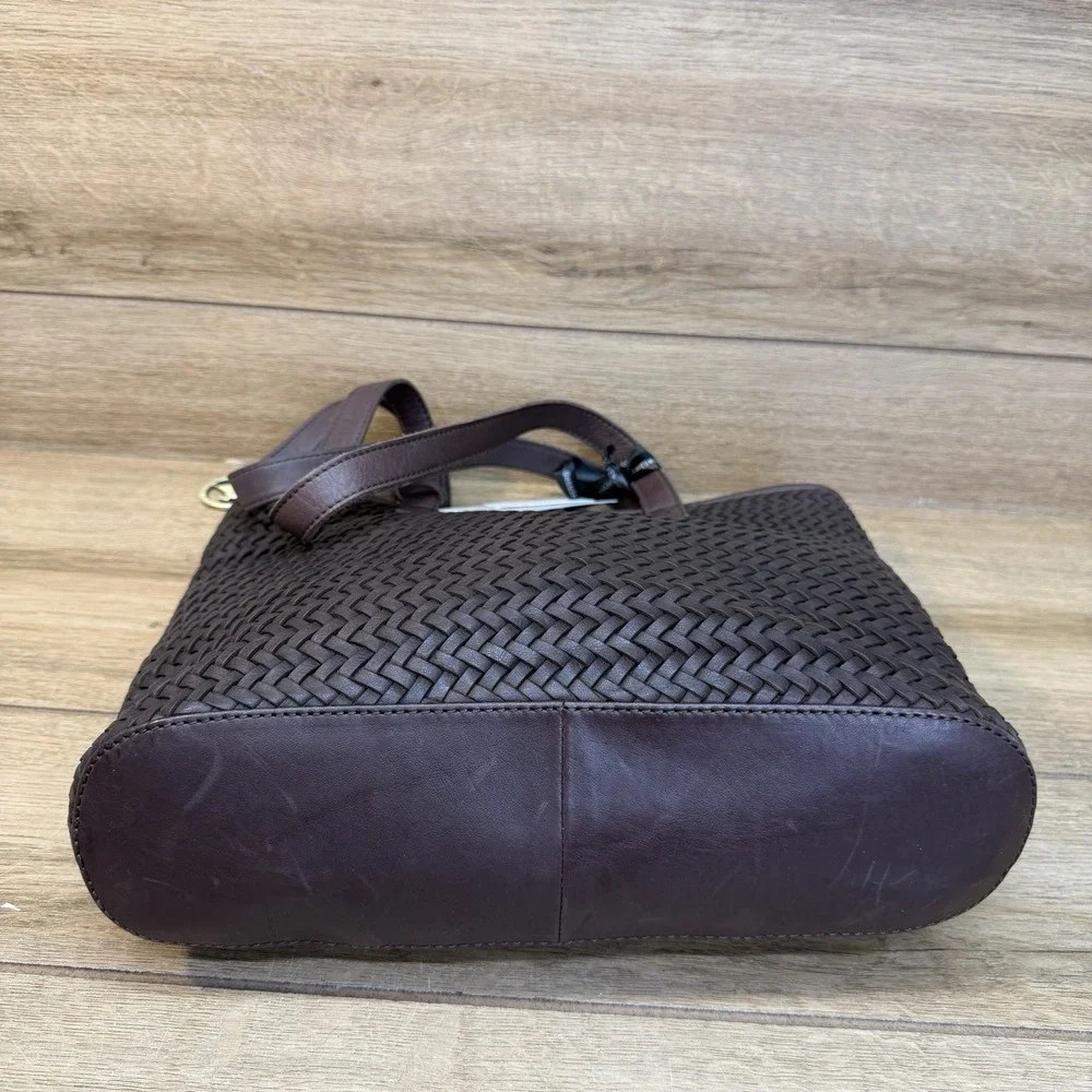 Ashwood Woven Leather Shoulder Bag Tote Chocolate Brown Gold Turnlock Boho Purse